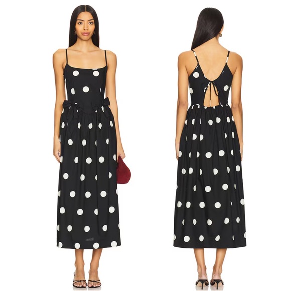 NWT Ciao Lucia Neroni Polka Dot Bow Ribbon Cotton Poplin Open Back Maxi Dress - Picture 1 of 16
